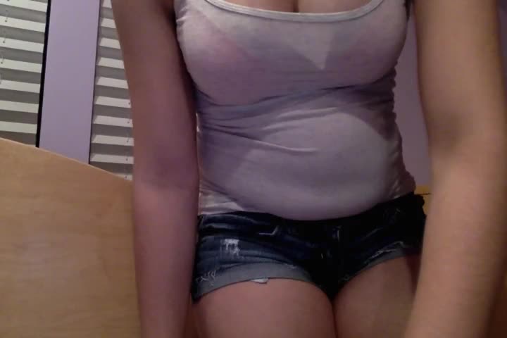 Chubby girl in tight shorts & tank top