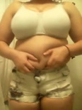 Belly play in tight shorts.
