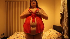Belly play in my new red babydoll outfit