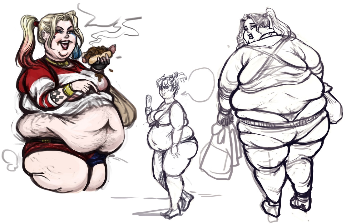 Fatso Harley Quinn and Puddin Sketches.jpg