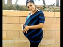 Big pregnant lady in blue stripes