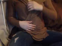 Chubby girl rubbing with tight jeans