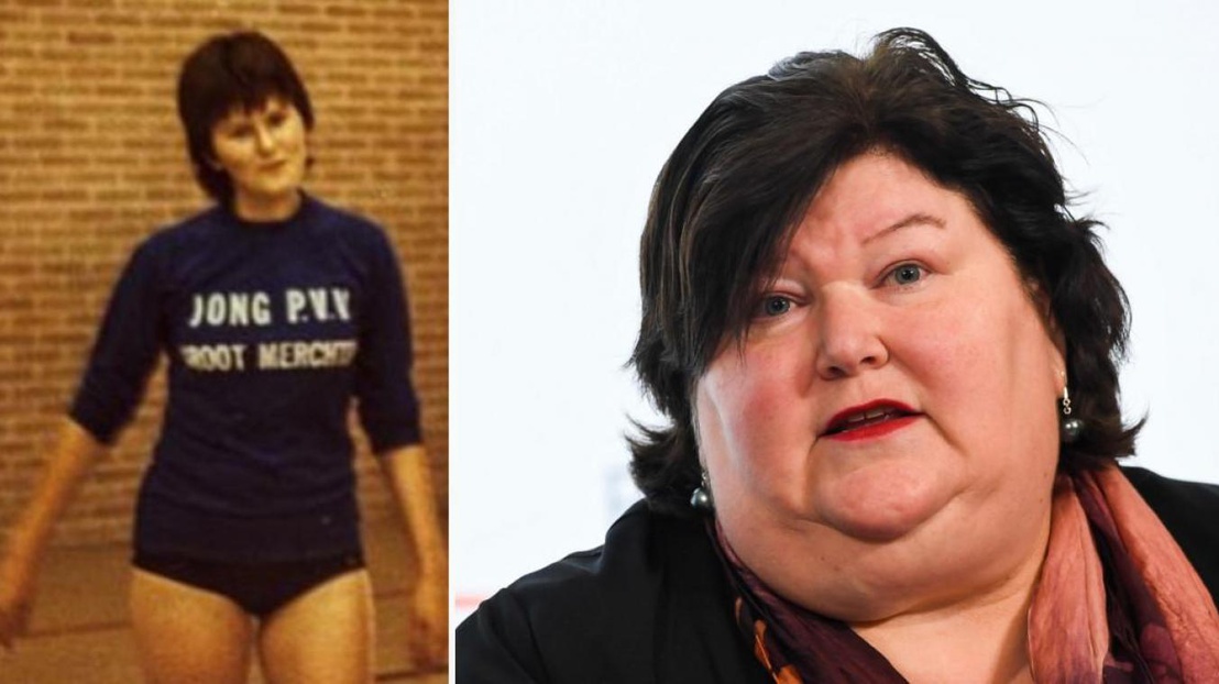 Maggie de Block from slim young athlete to middle aged Minister of Health.jpg