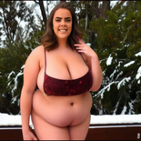 00061-2334481487-k8tyc0mmnz posing with round stuffed pregnant belly in the snow