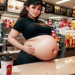 04154-1520830740-(belly on counter 1.3), mcdonalds, (chubby 1.1), thick thighs, black pants, McDonald&#039;s Cashier , 8k portrait of beautiful woman